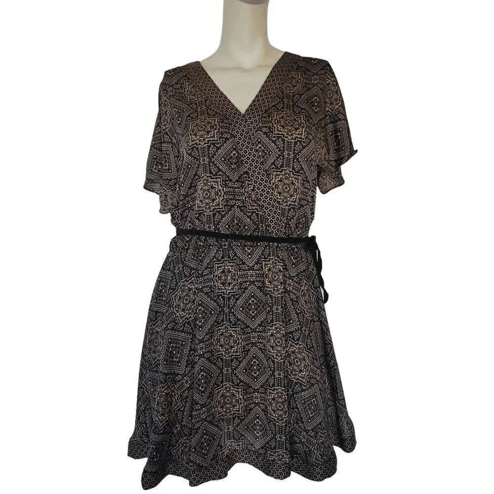 Michael Kors womens Sz M brown black printed short dress